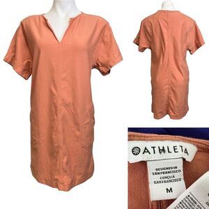 Athleta dress size medium peach orange short sleeve shirt dress cotton blend‎
